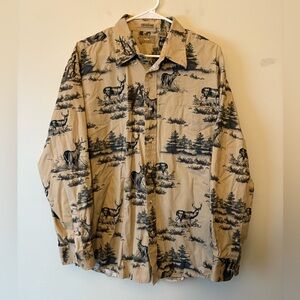 Natural Issue Tan and Black Deer Print Button-Up Shirt, Size XL Men’s